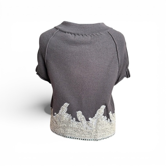 Anthropologie Charcoal and Ivory Bird Cardigan - Picture 3 of 8